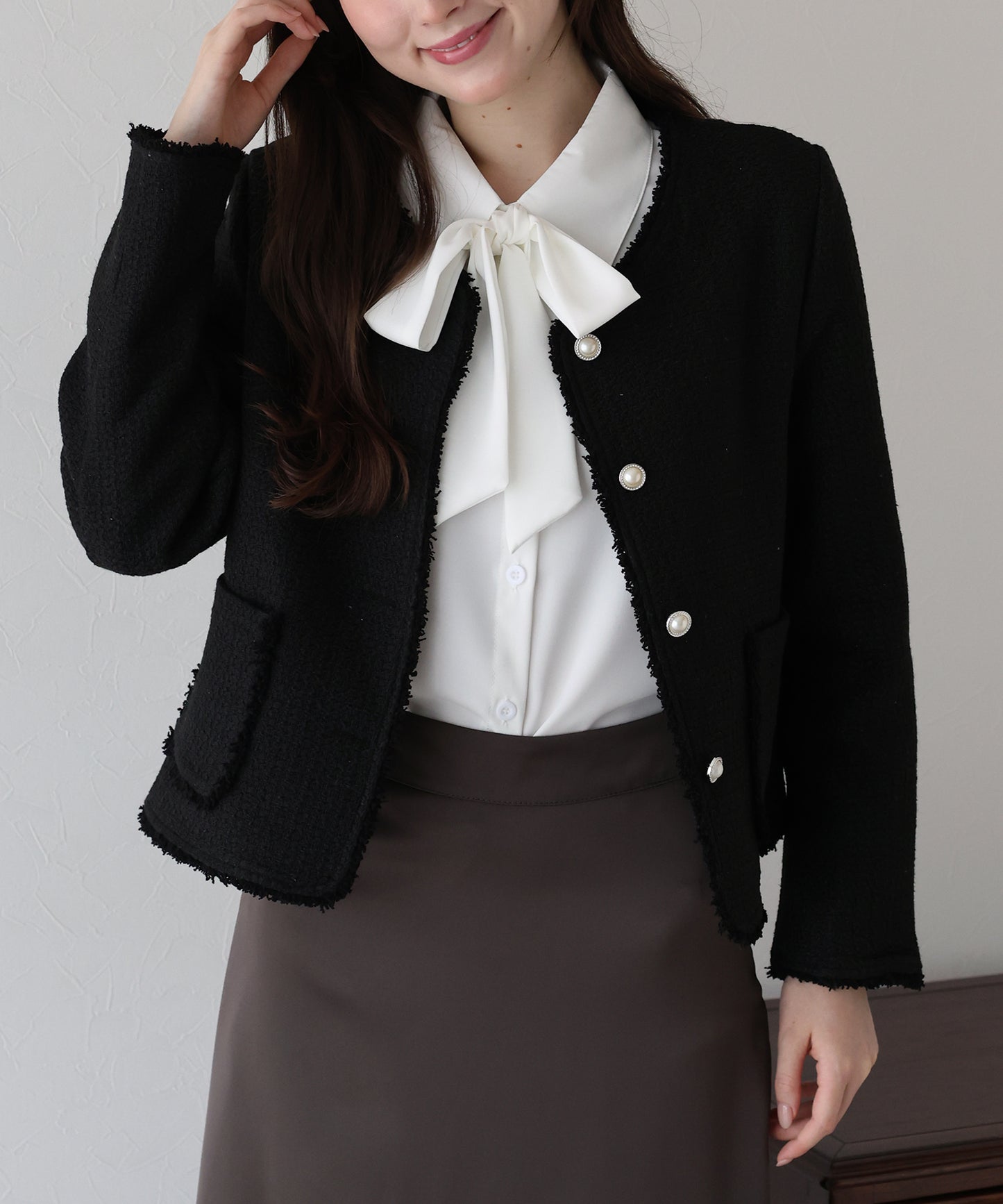 パールボタンツイードジャケット