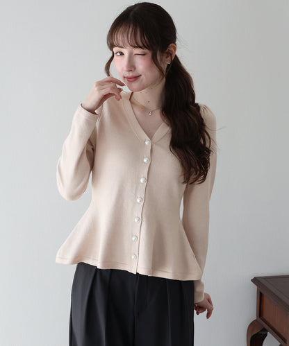 【早割5％OFF】Ｖネックペプラムカーディガン