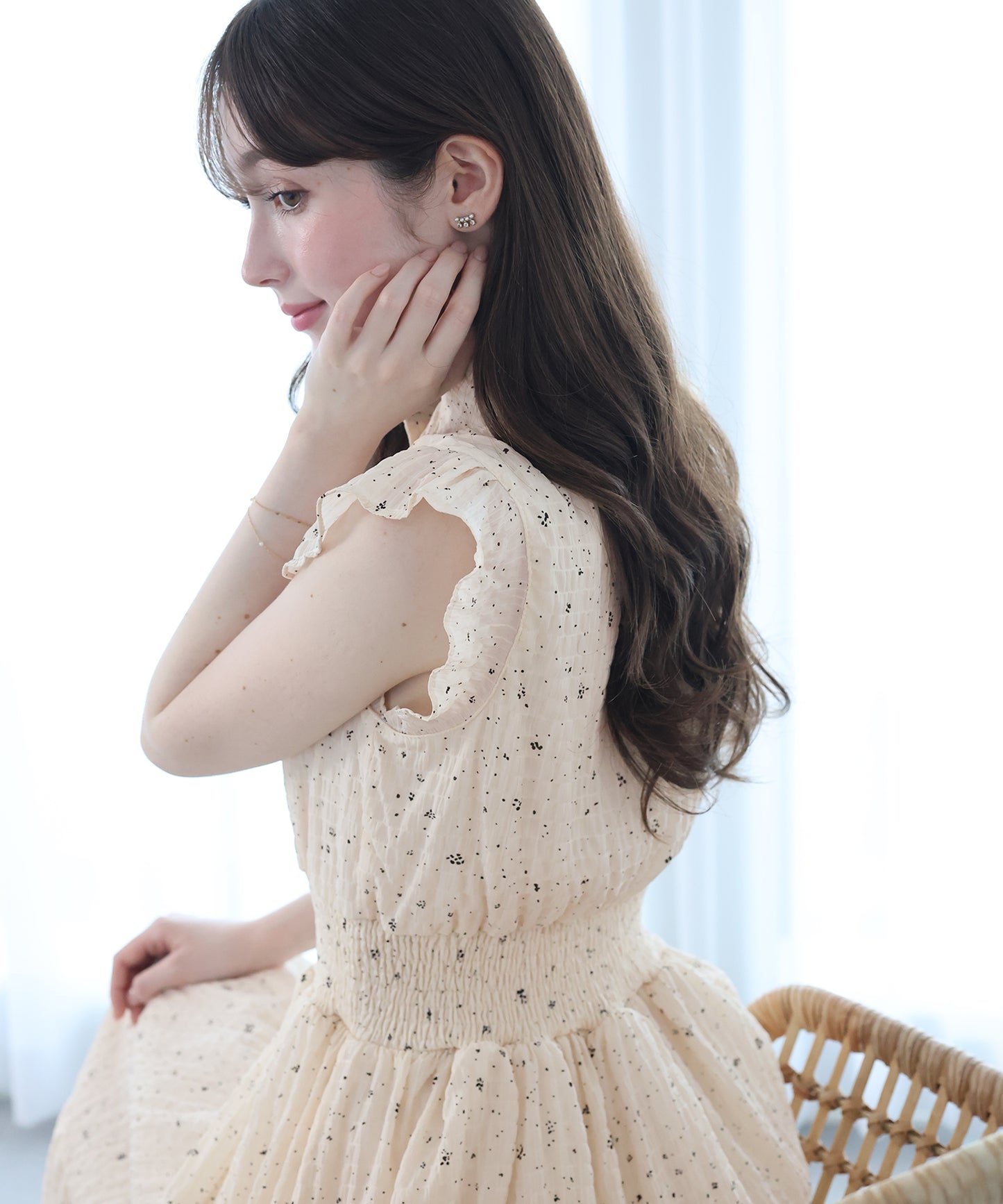 シフォンプリントフリルワンピース