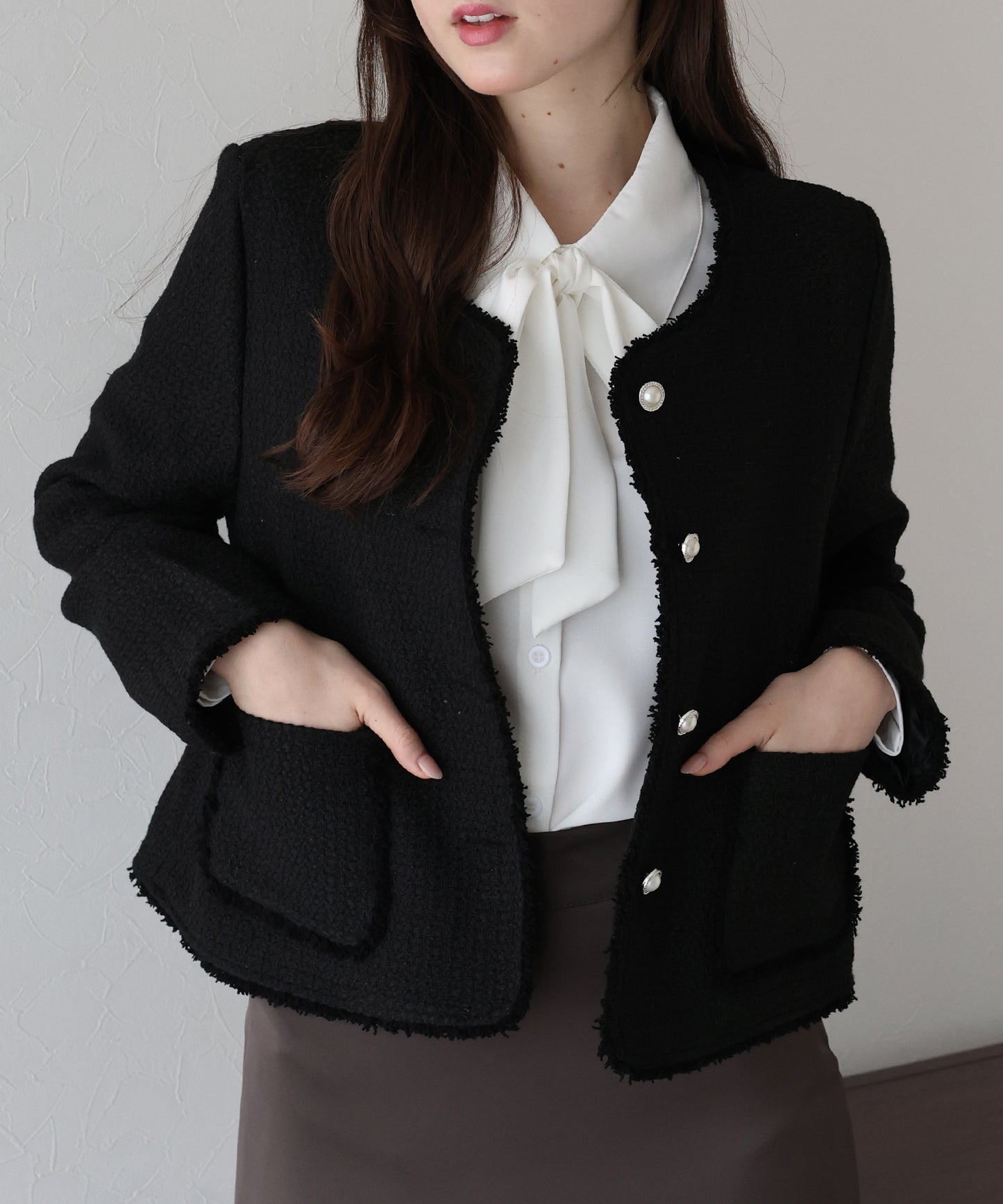 パールボタンツイードジャケット