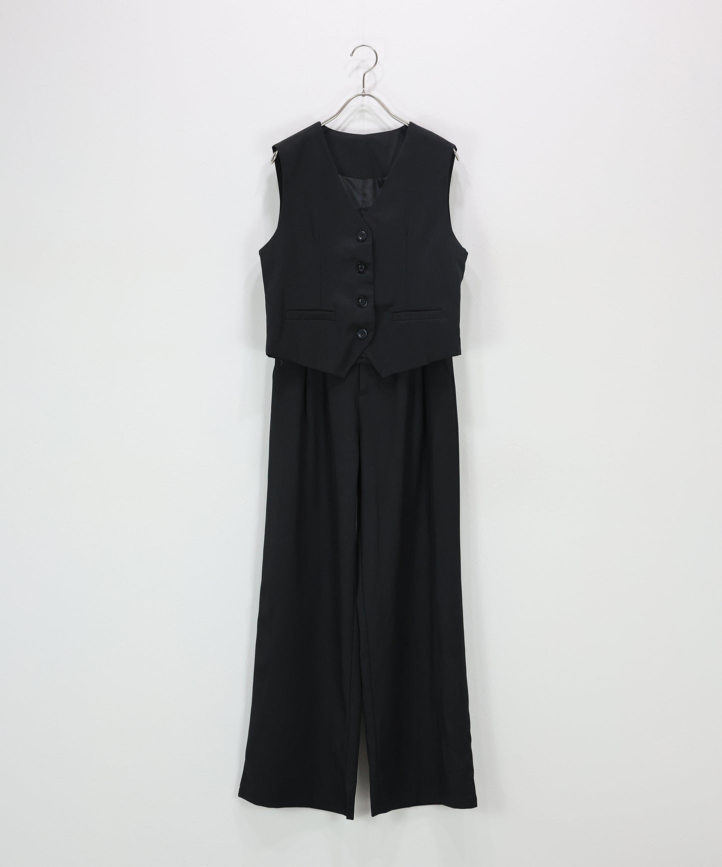ショートベスト×ワイドパンツ セットアップ