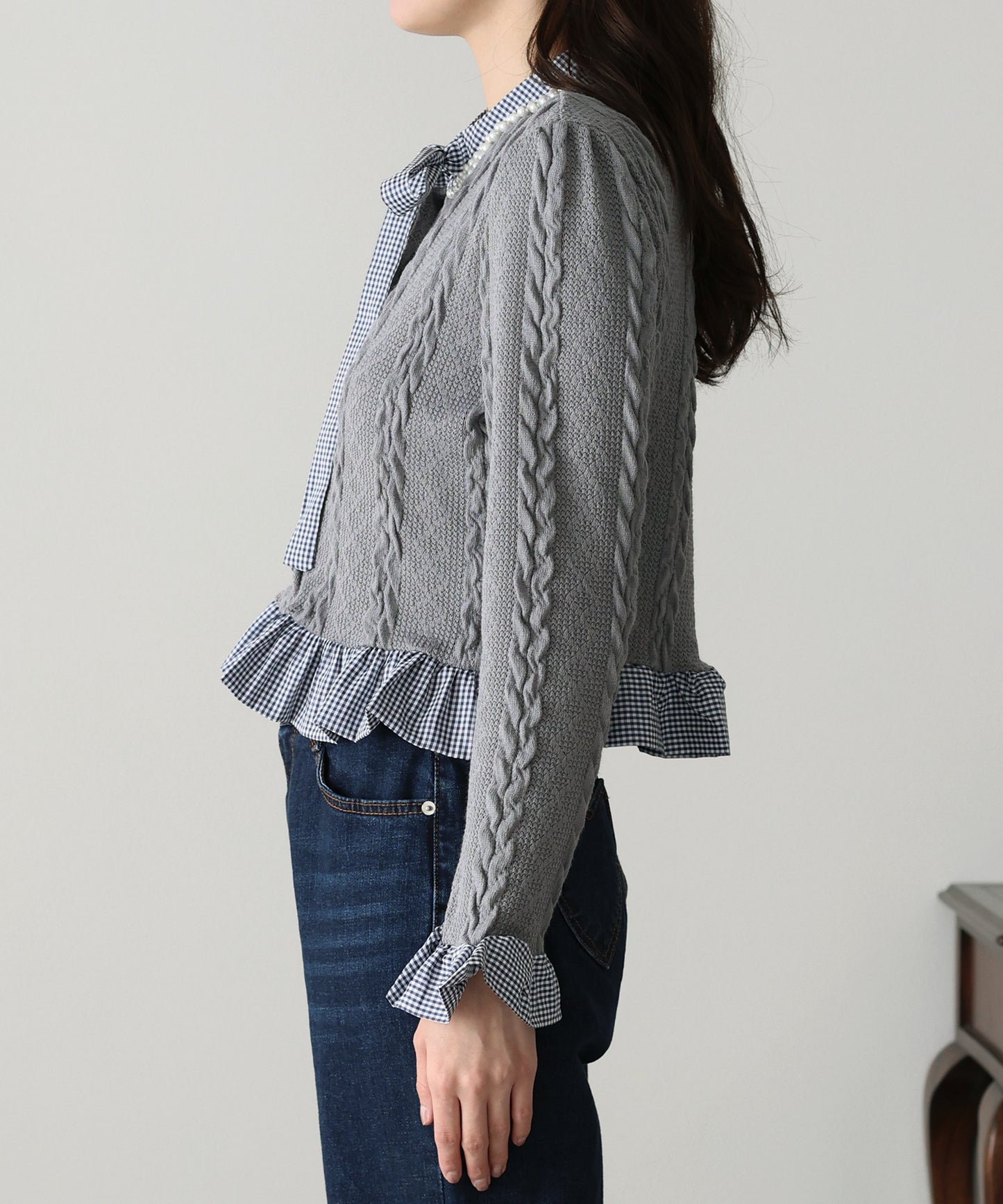 ボウタイシャツドッキングカーディガン