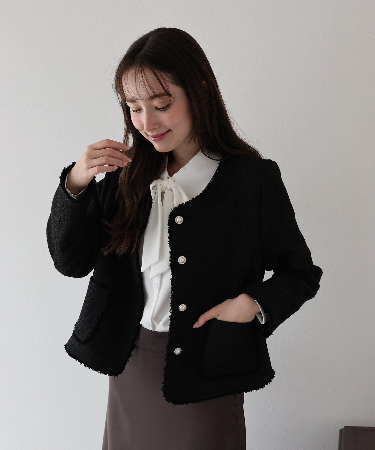 パールボタンツイードジャケット