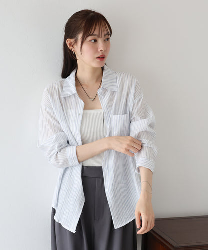 【SALE】リネンストライプシャツ【ネコポス】