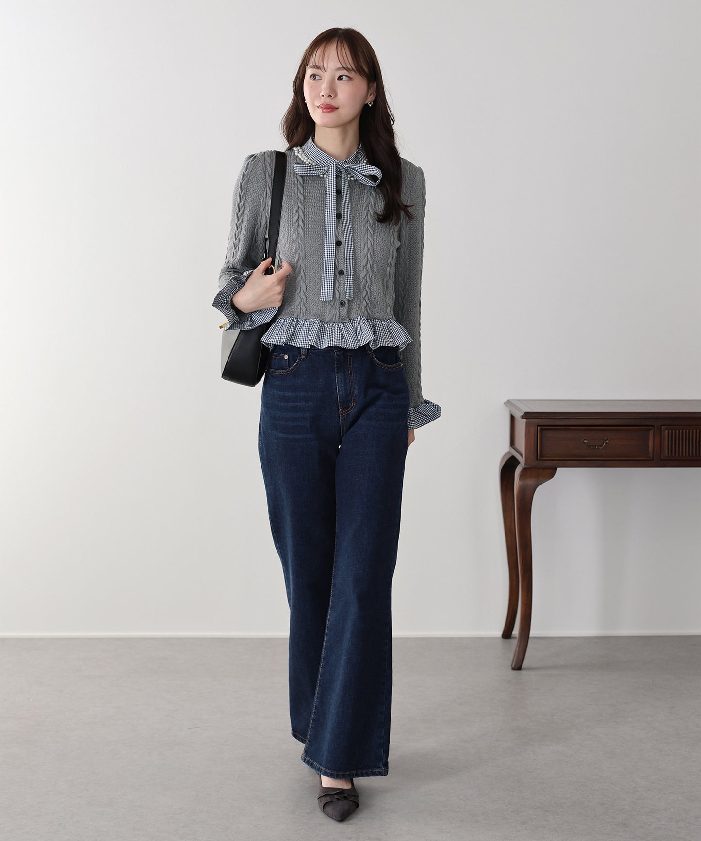 ボウタイシャツドッキングカーディガン