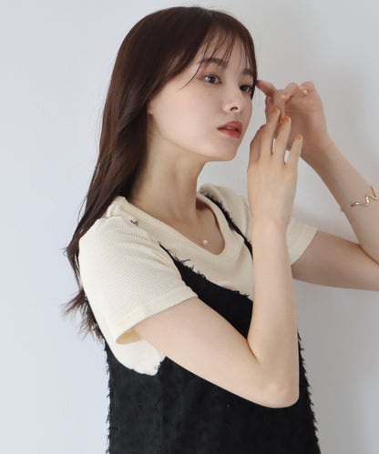 반소매 와플 컷소우【고양이 포스】