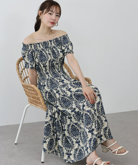 【TIME SALE】アソート柄2WAYオフショルワンピース
