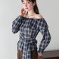 【早割5％OFF】オフショルチェックブラウス【メール便】