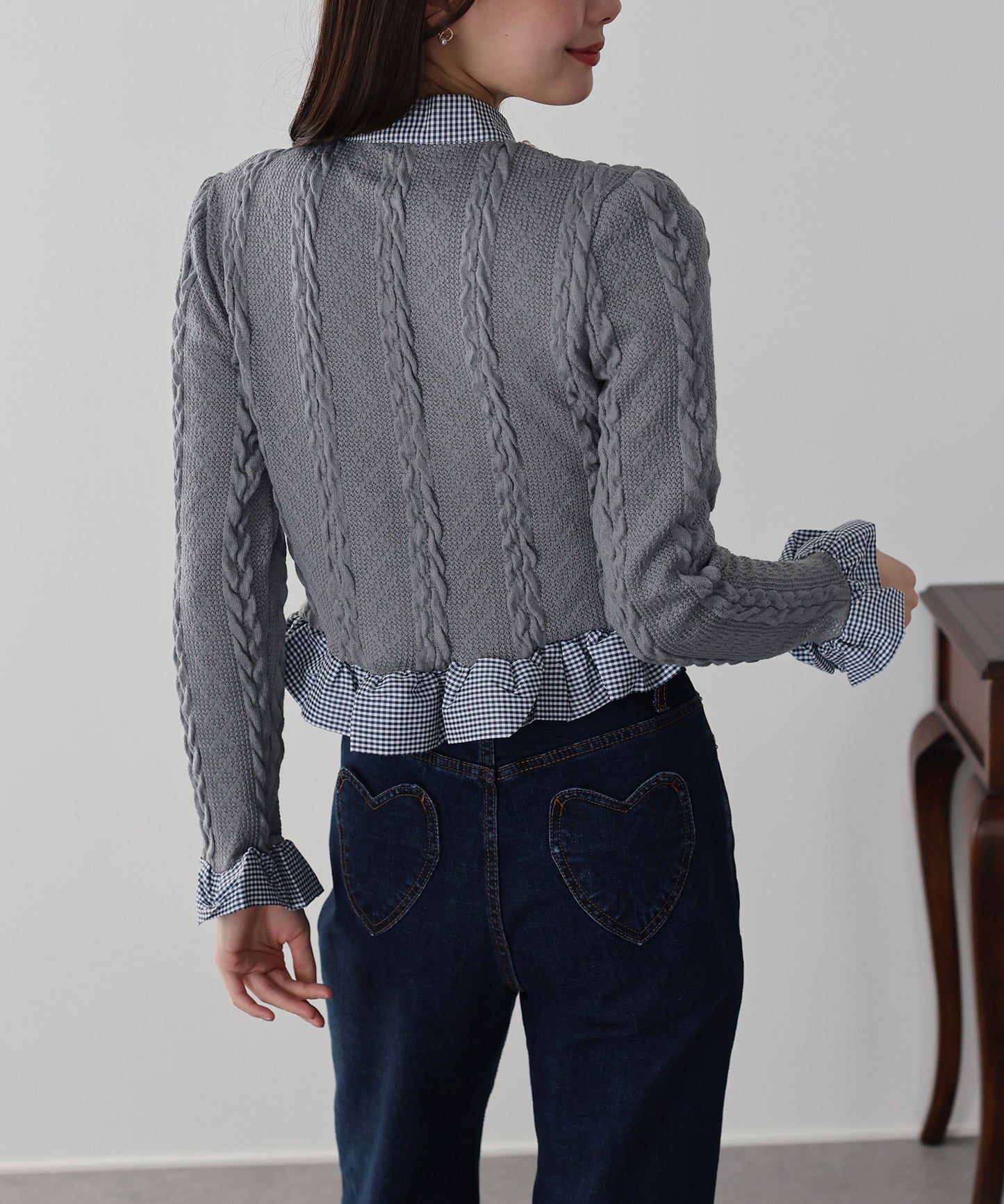 【早割5％OFF】ボウタイシャツドッキングカーディガン