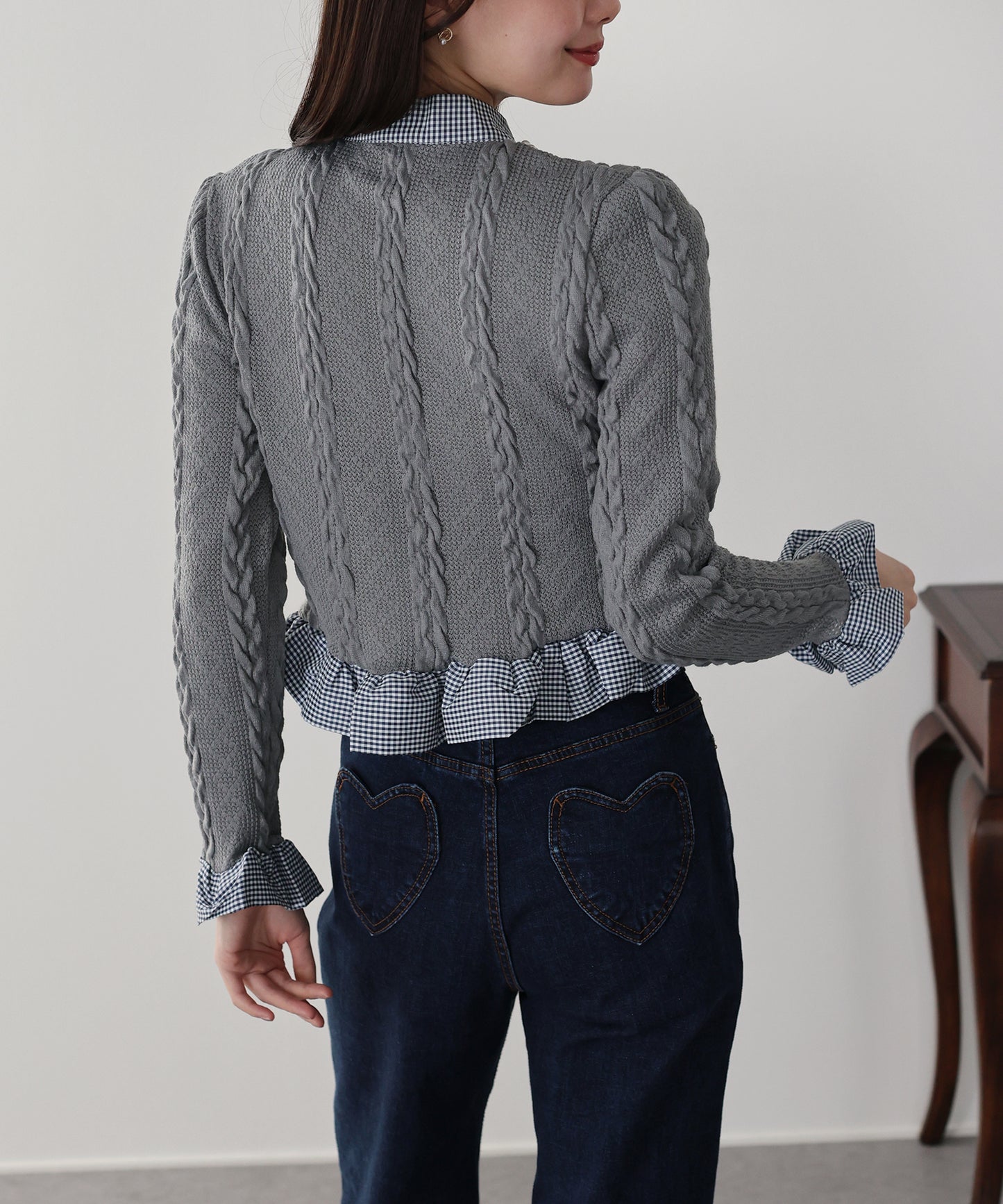 ボウタイシャツドッキングカーディガン