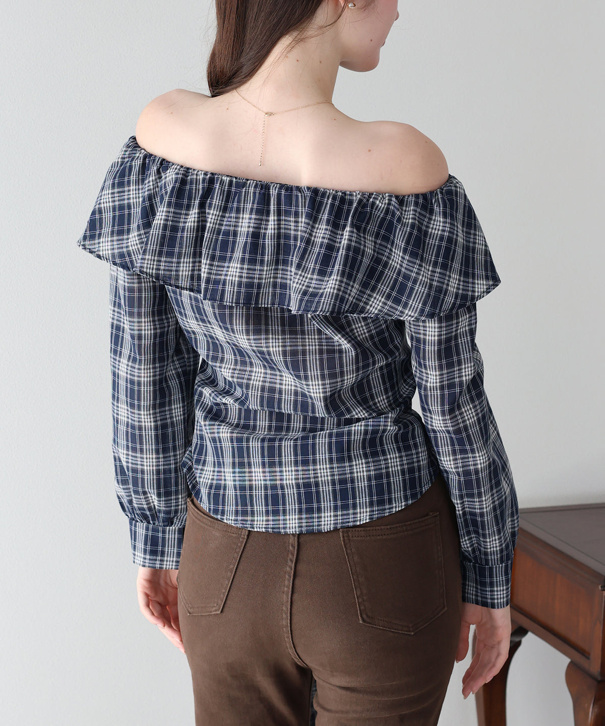 【早割5％OFF】オフショルチェックブラウス【メール便】