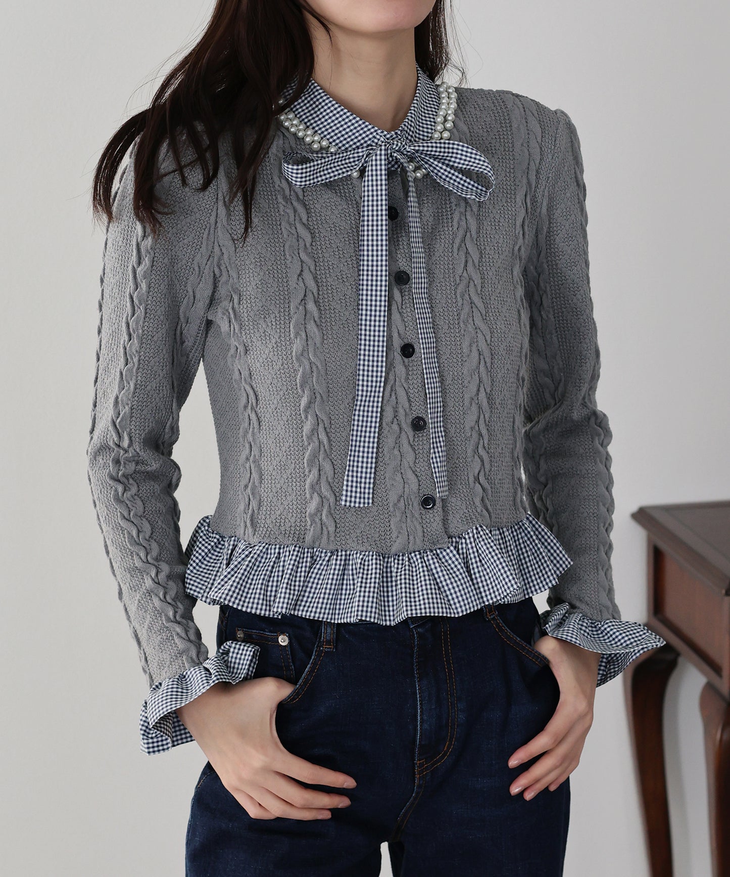 ボウタイシャツドッキングカーディガン