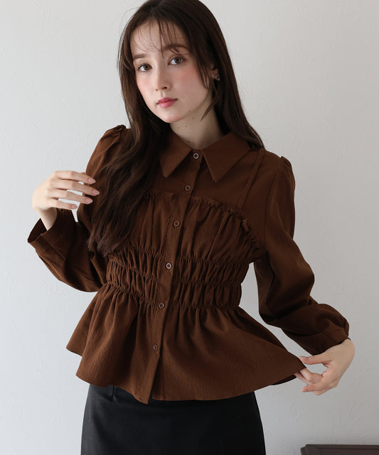 【TIME SALE】シャーリングビスチェレイヤードシャツ