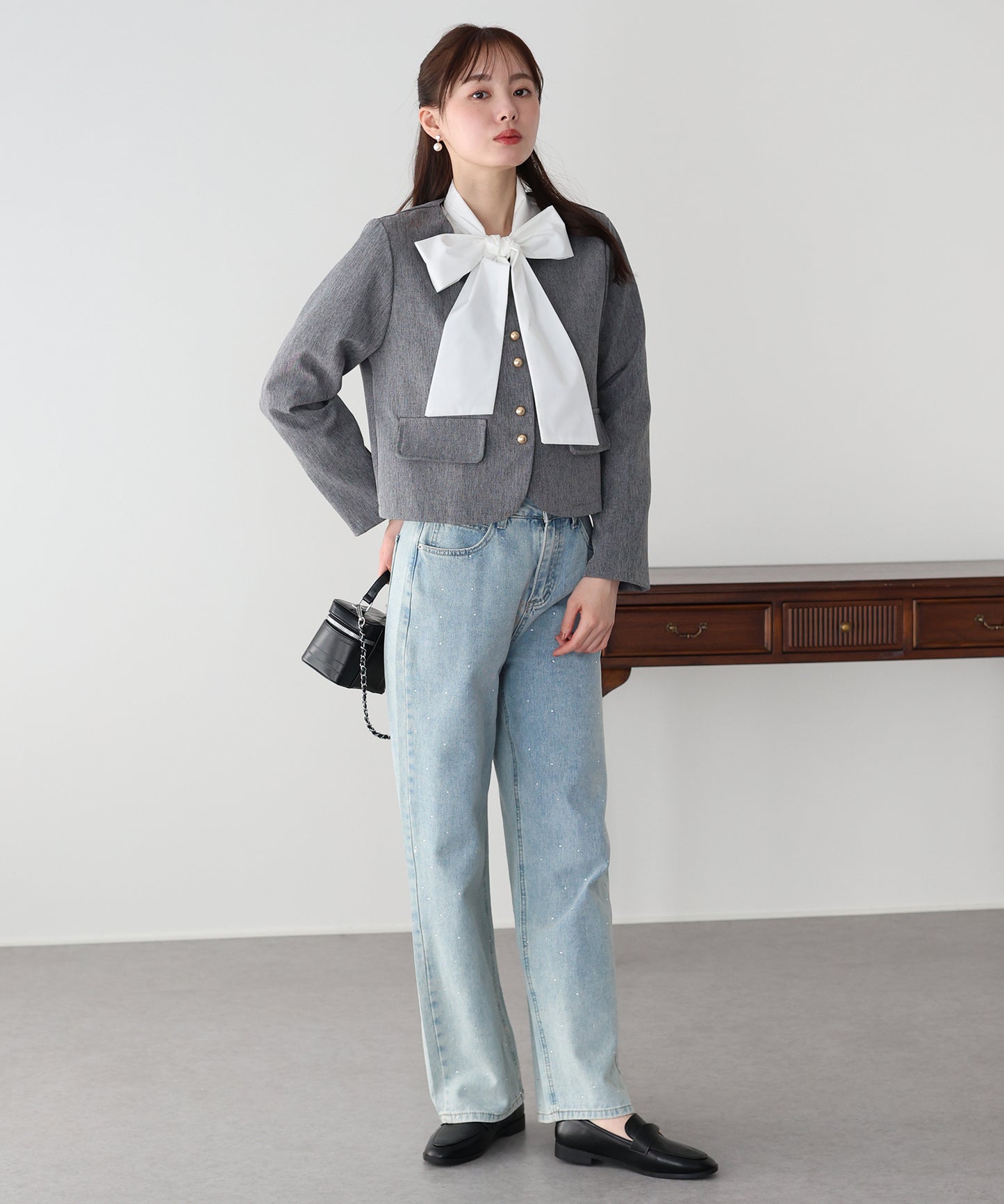 【早割5％OFF】ゴールドボタンノーカラージャケット