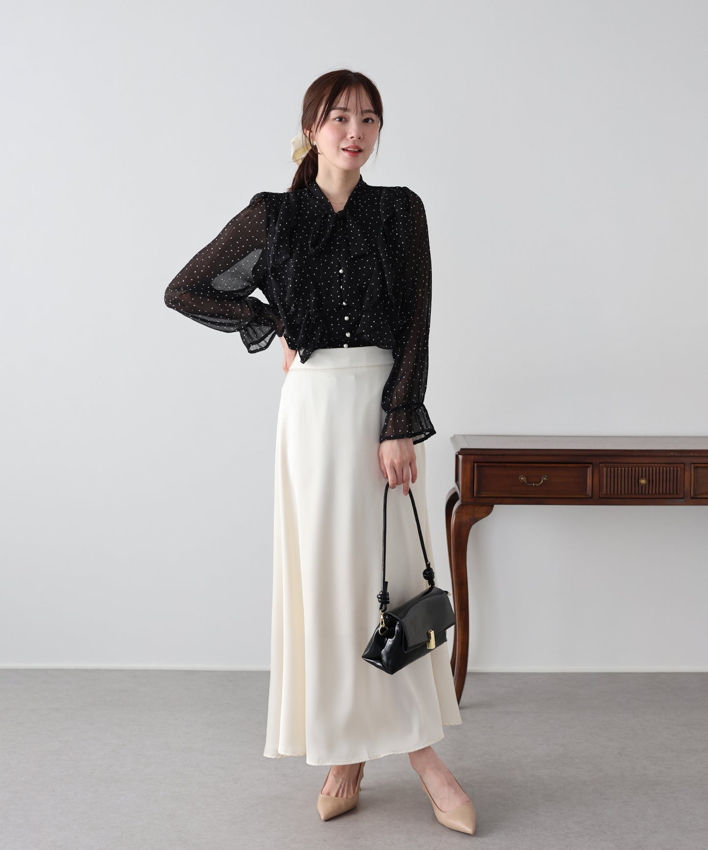 ハートプリントボウタイブラウス【ネコポス】