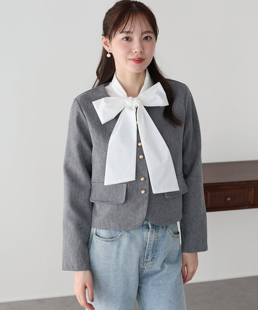 【早割5％OFF】ゴールドボタンノーカラージャケット