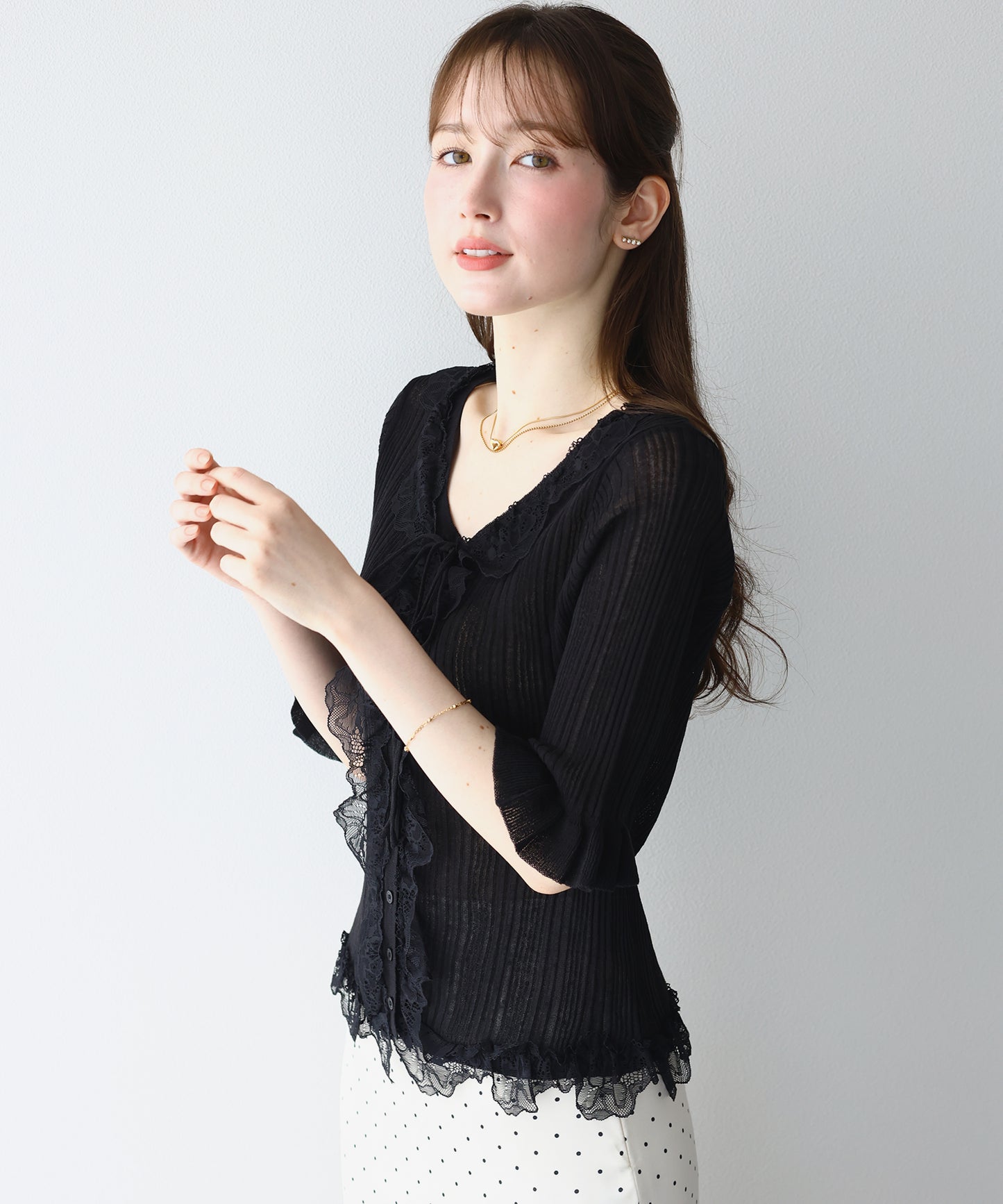 【早割5％OFF】フリルレースシアーカーディガン【メール便】