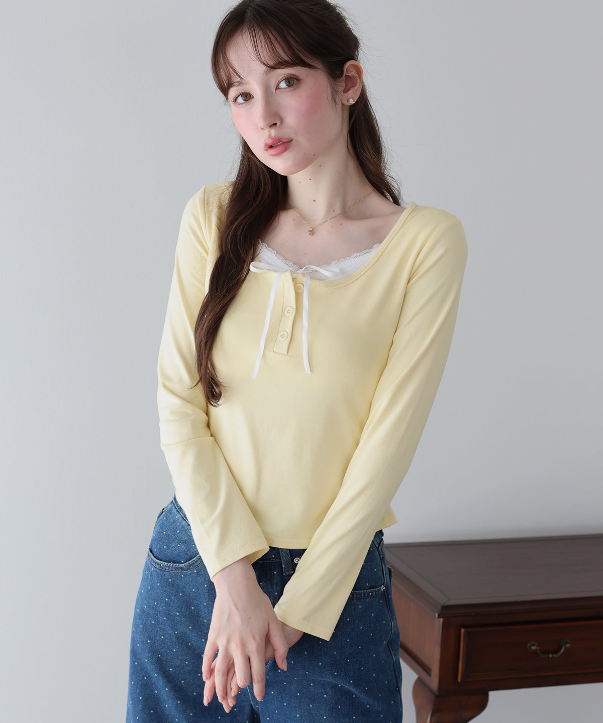 レイヤードヘンリーネックTシャツ【メール便】