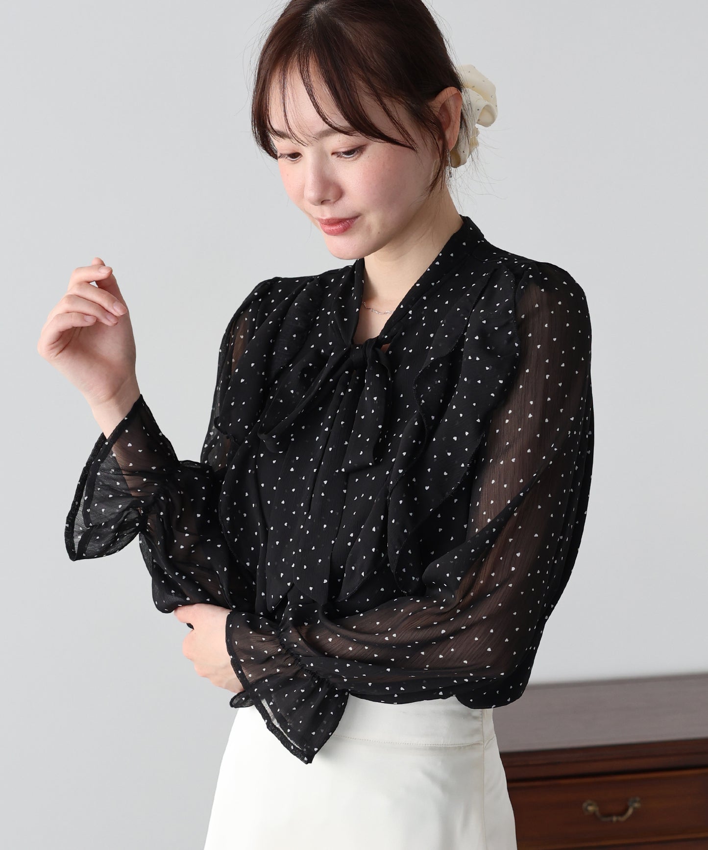 ハートプリントボウタイブラウス【ネコポス】