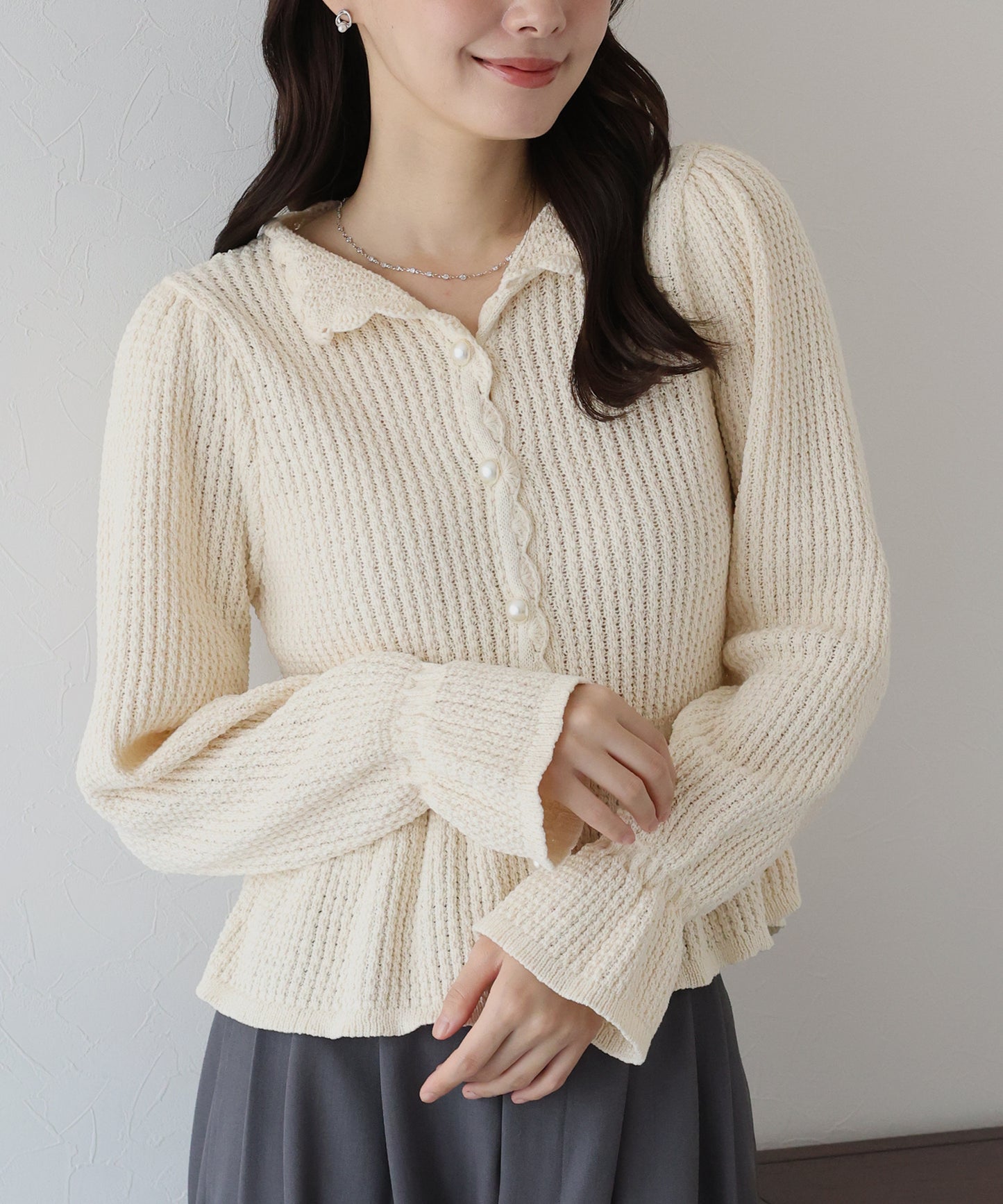 【TIME SALE】パールボタンペプラムニット