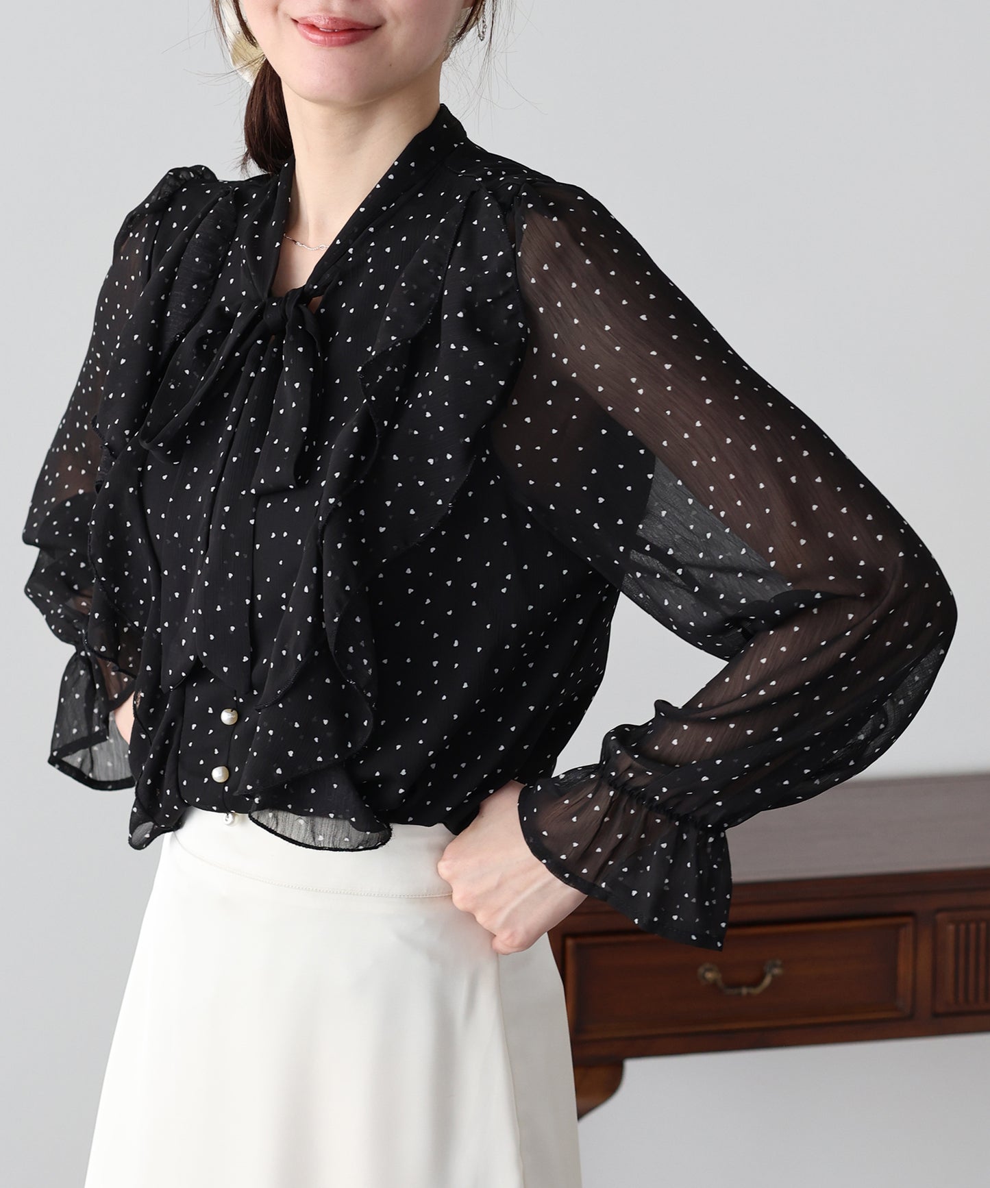 ハートプリントボウタイブラウス【ネコポス】