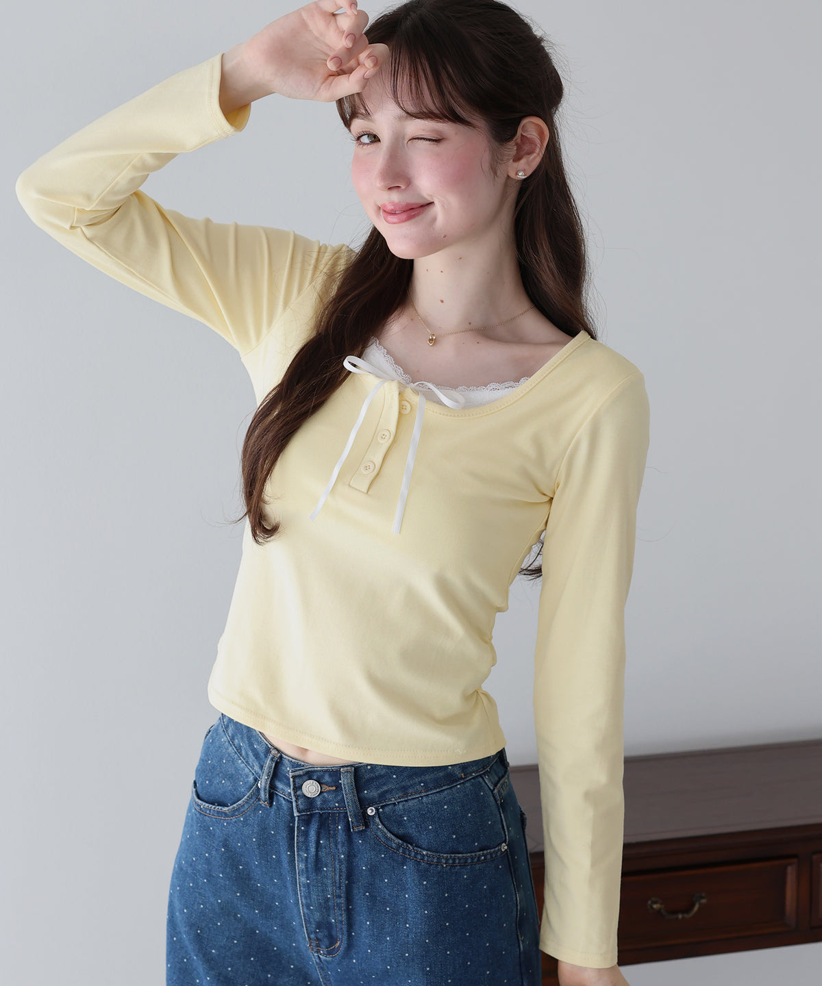 レイヤードヘンリーネックTシャツ【メール便】