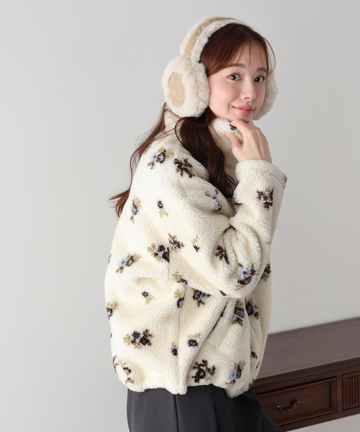 【早割5％OFF】チェック＆フラワーボアブルゾン