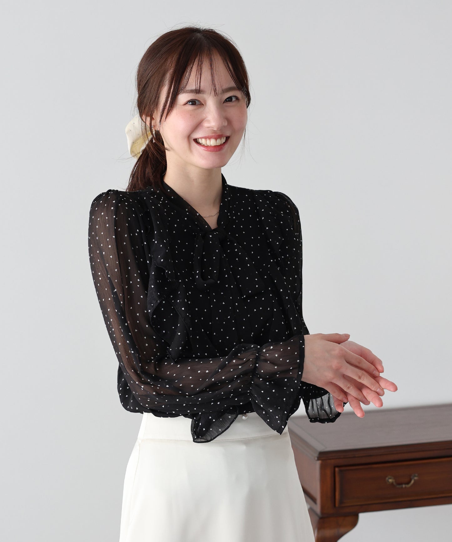 ハートプリントボウタイブラウス【ネコポス】