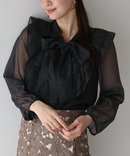 【TIME SALE】フリルリボンブラウス【ネコポス】