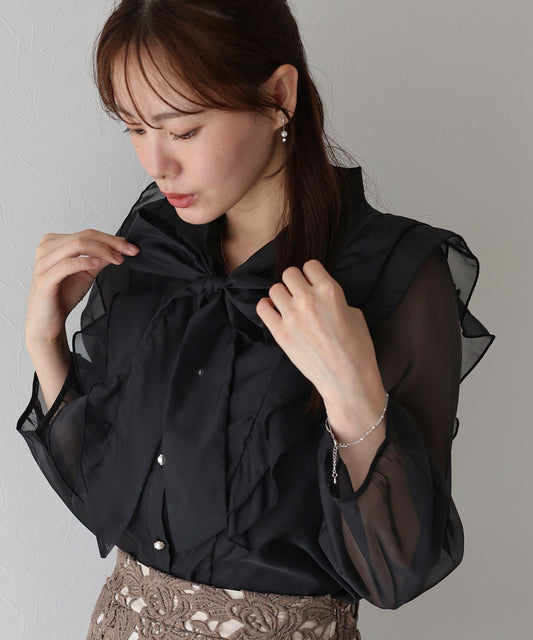 【早割5％OFF】フリルリボンブラウス【ネコポス】
