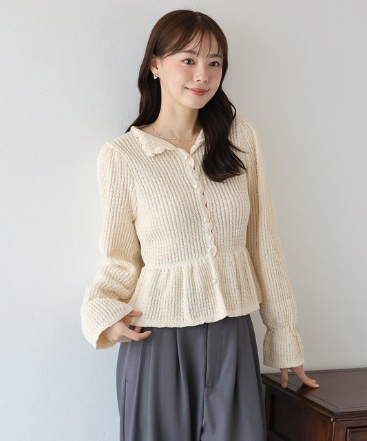 【早割5％OFF】パールボタンペプラムニット