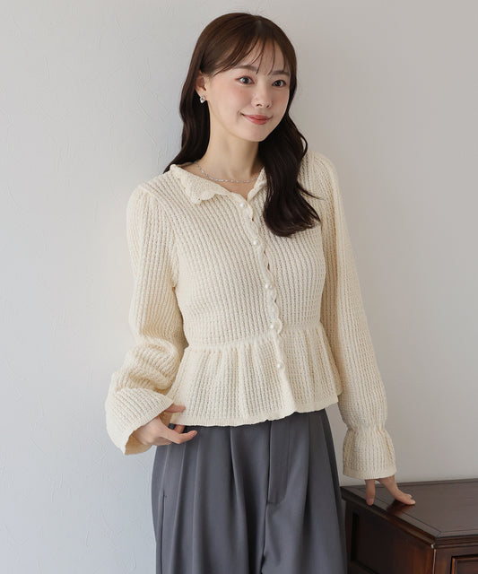 【早割5％OFF】パールボタンペプラムニット