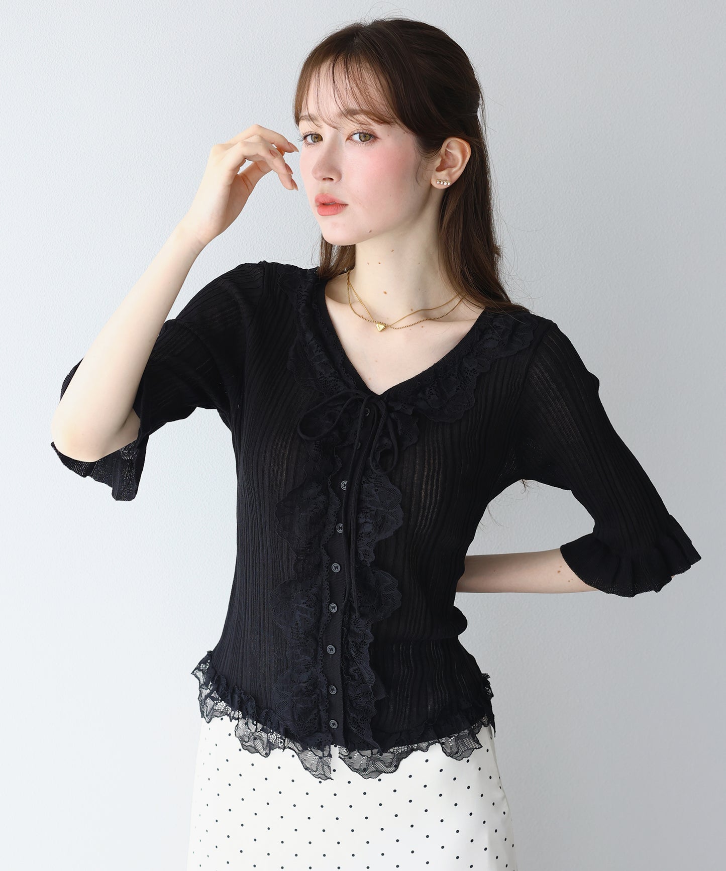 【早割5％OFF】フリルレースシアーカーディガン【メール便】
