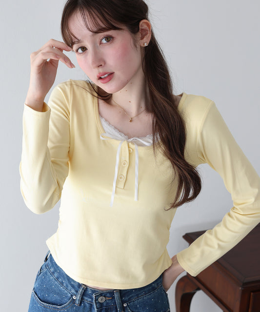 【早割5％OFF】レイヤードヘンリーネックTシャツ【メール便】