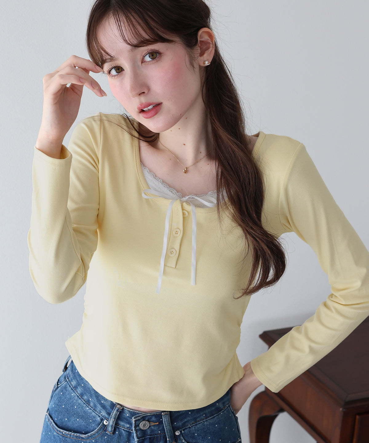 レイヤードヘンリーネックTシャツ【メール便】