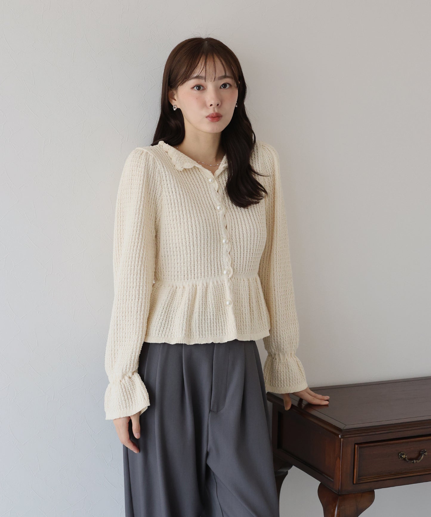 【TIME SALE】パールボタンペプラムニット