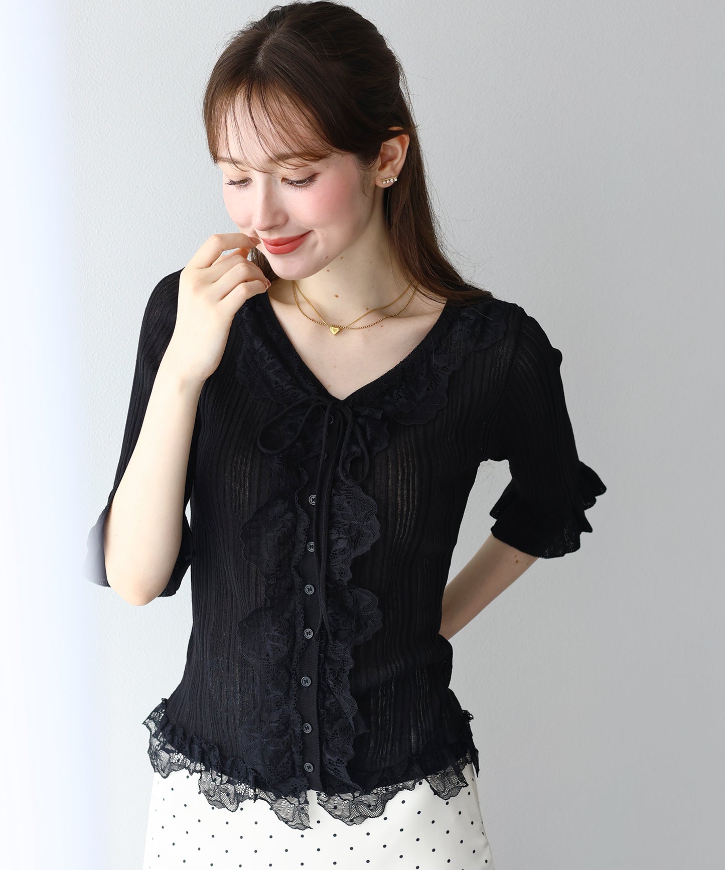 【早割5％OFF】フリルレースシアーカーディガン【メール便】