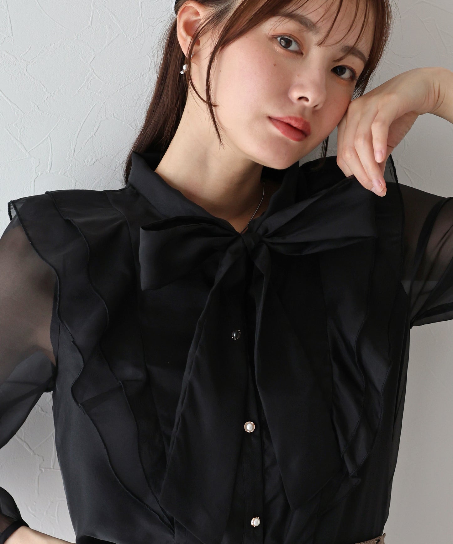 【早割5％OFF】フリルリボンブラウス【ネコポス】
