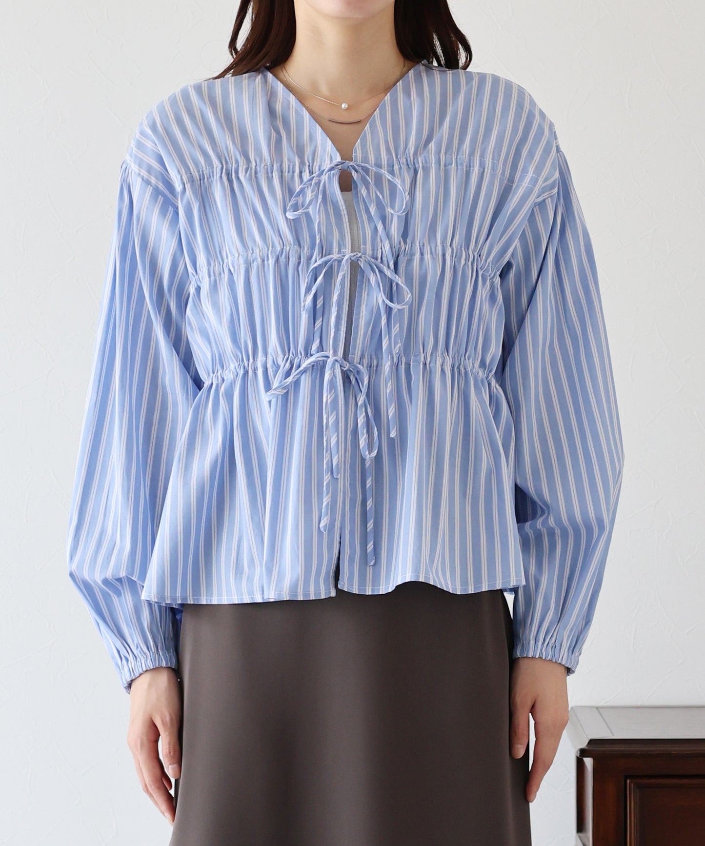 【TIME SALE】ストライプリボンブラウス【ネコポス】