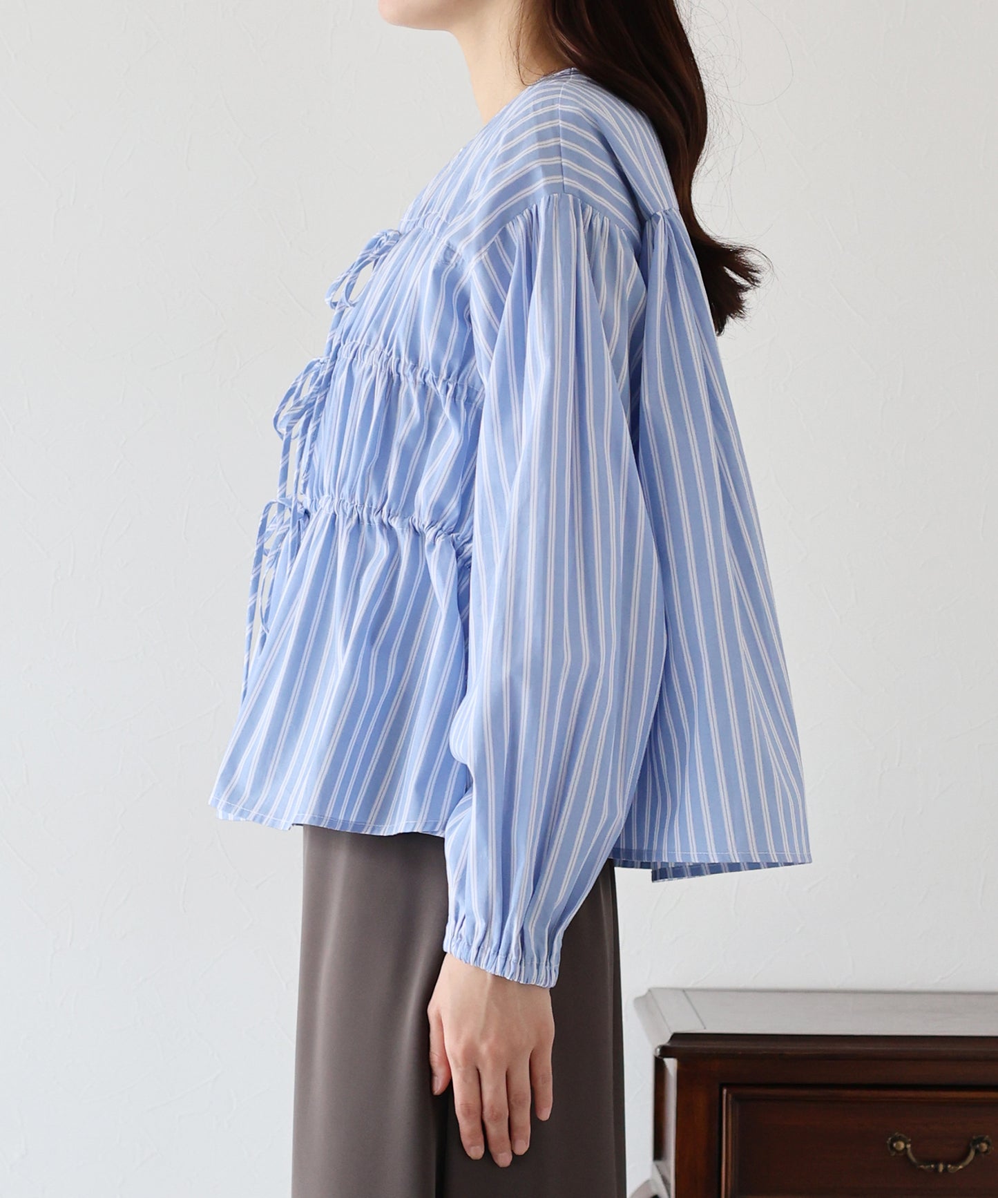 【TIME SALE】ストライプリボンブラウス【ネコポス】