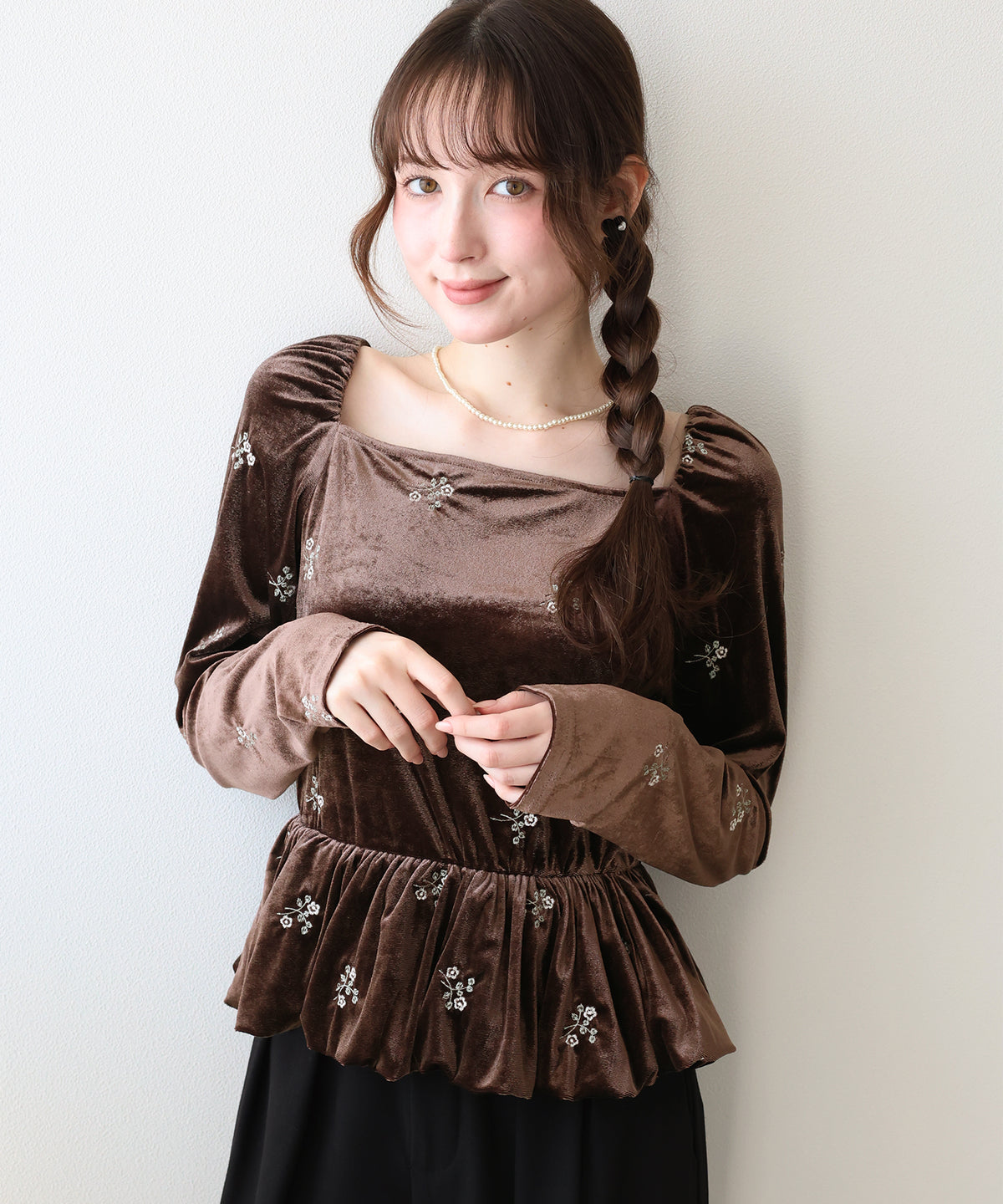 【早割5％OFF】ペプラムベロアトップス