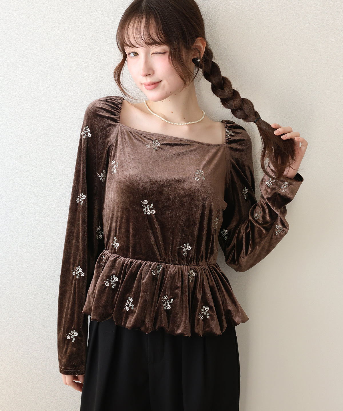 【早割5％OFF】ペプラムベロアトップス
