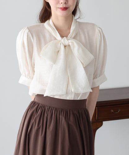【早割5％OFF】リボンシアーサテンブラウス【メール便】