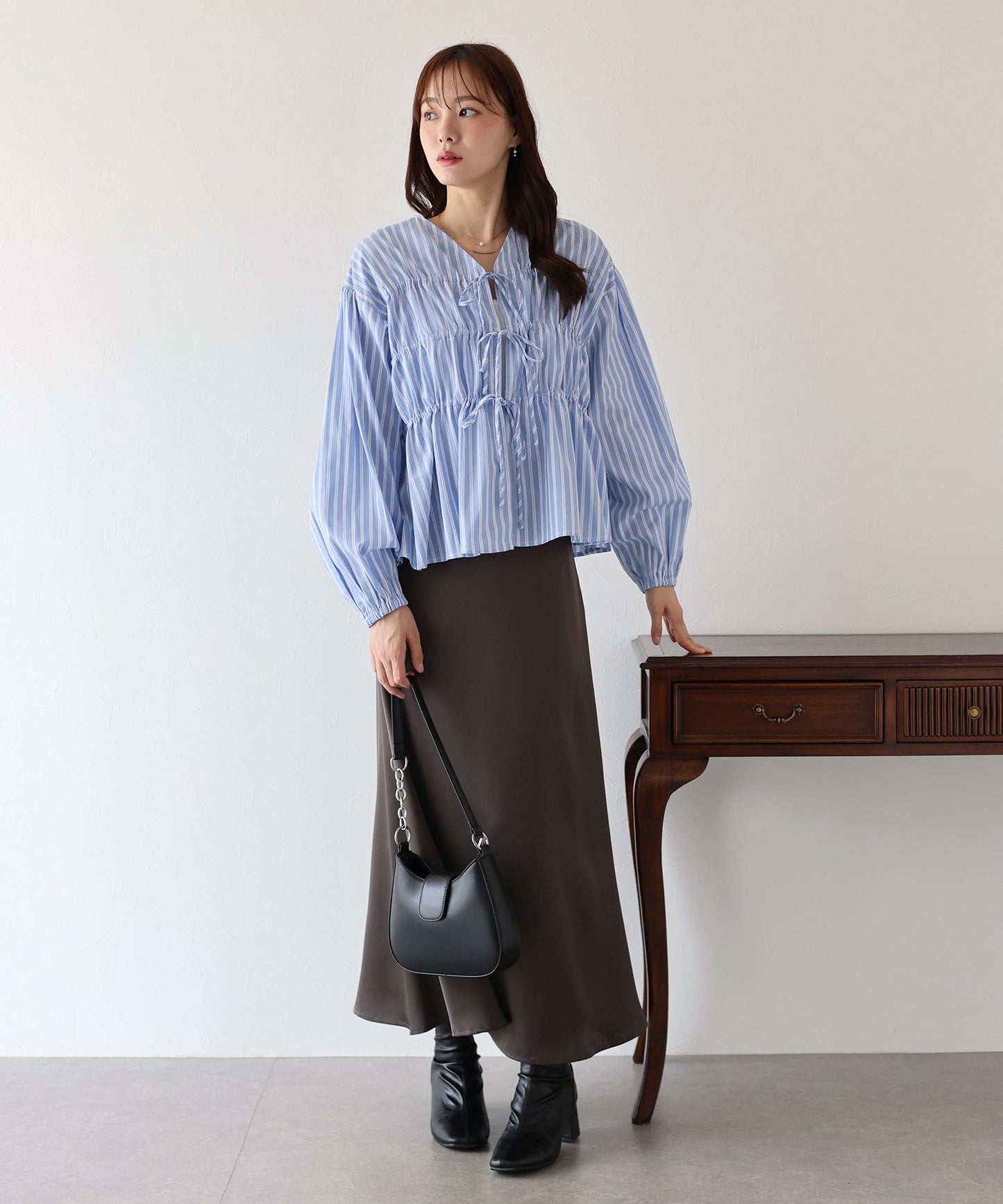 【TIME SALE】ストライプリボンブラウス【ネコポス】