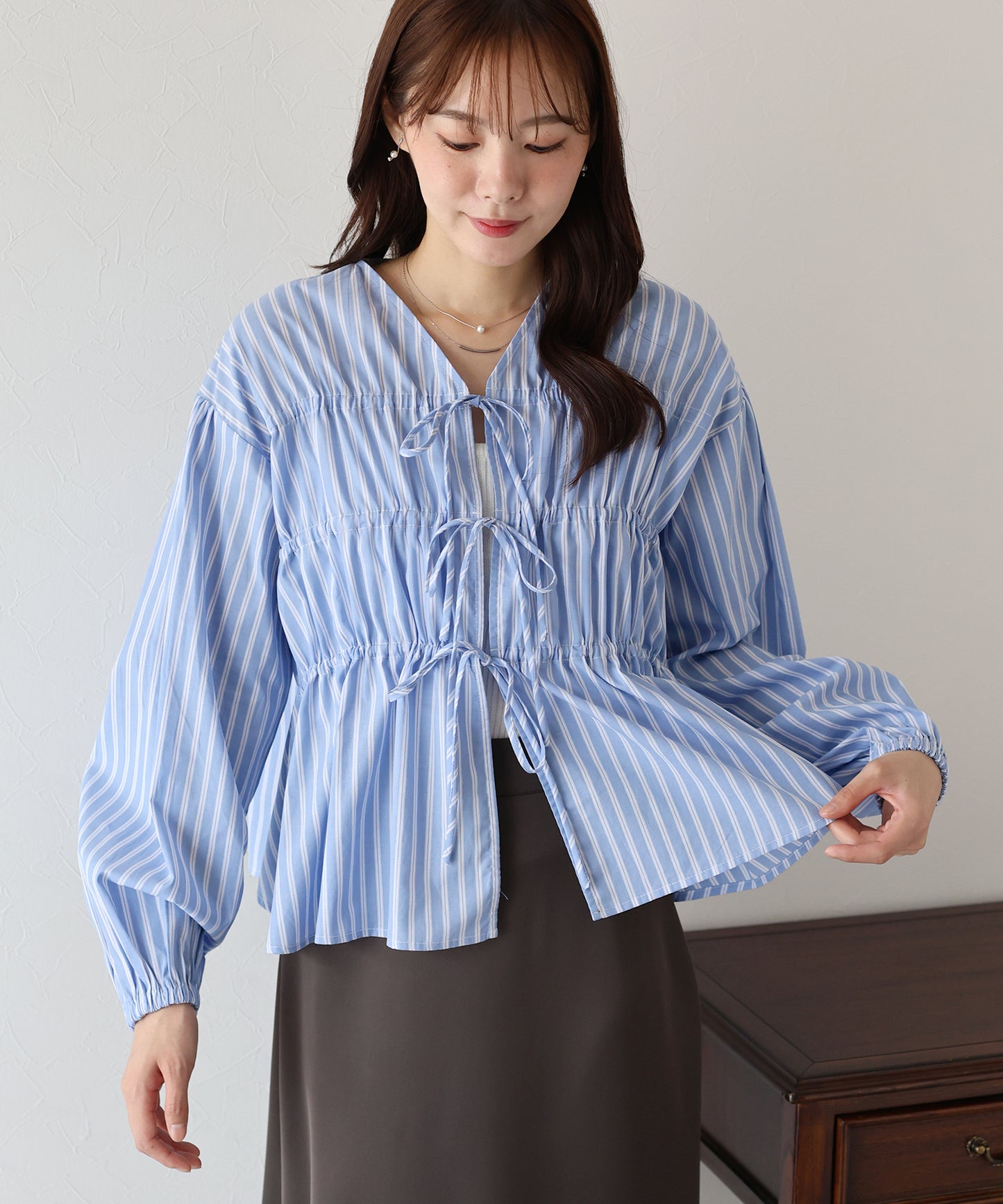 【TIME SALE】ストライプリボンブラウス【ネコポス】