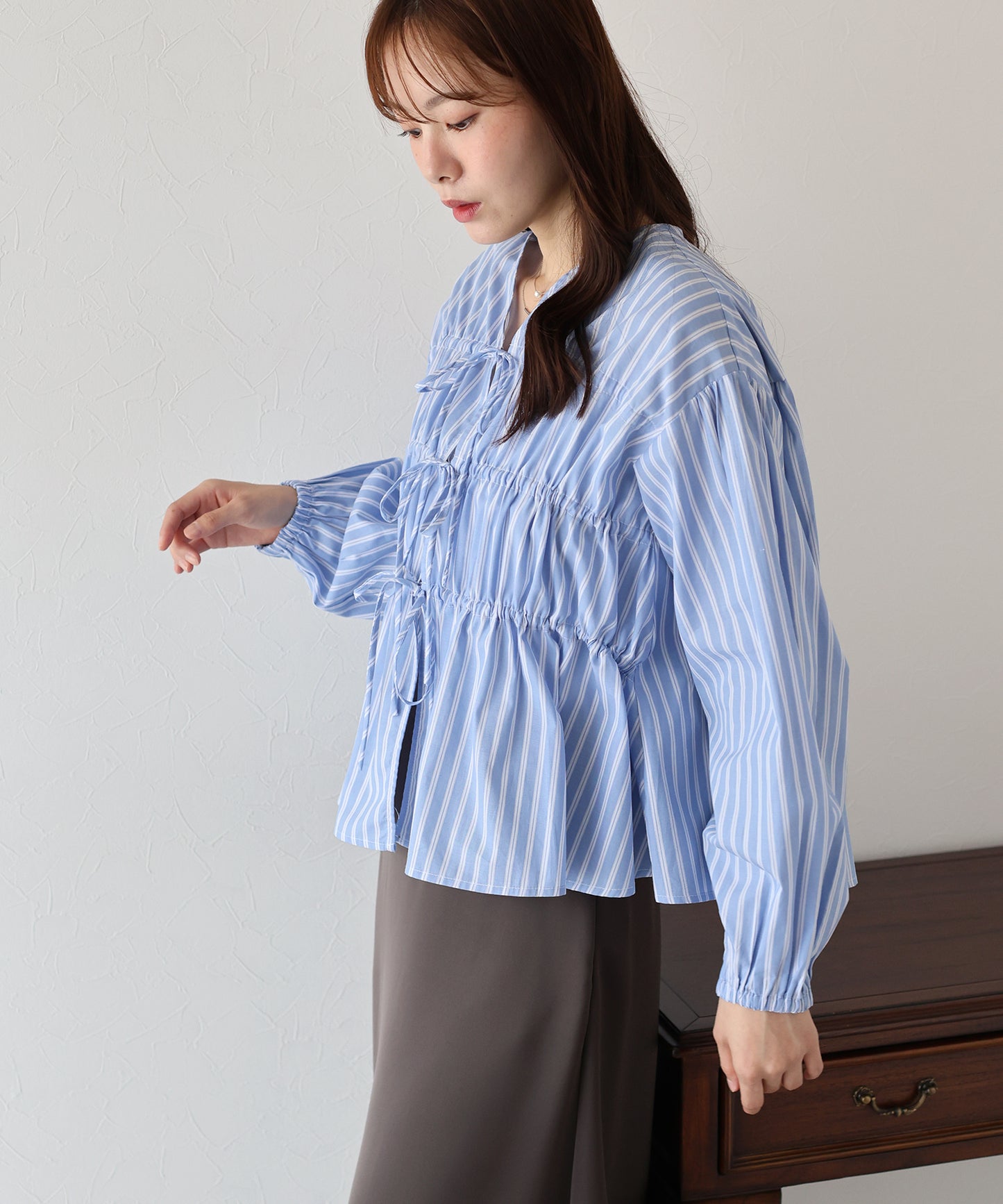【TIME SALE】ストライプリボンブラウス【ネコポス】