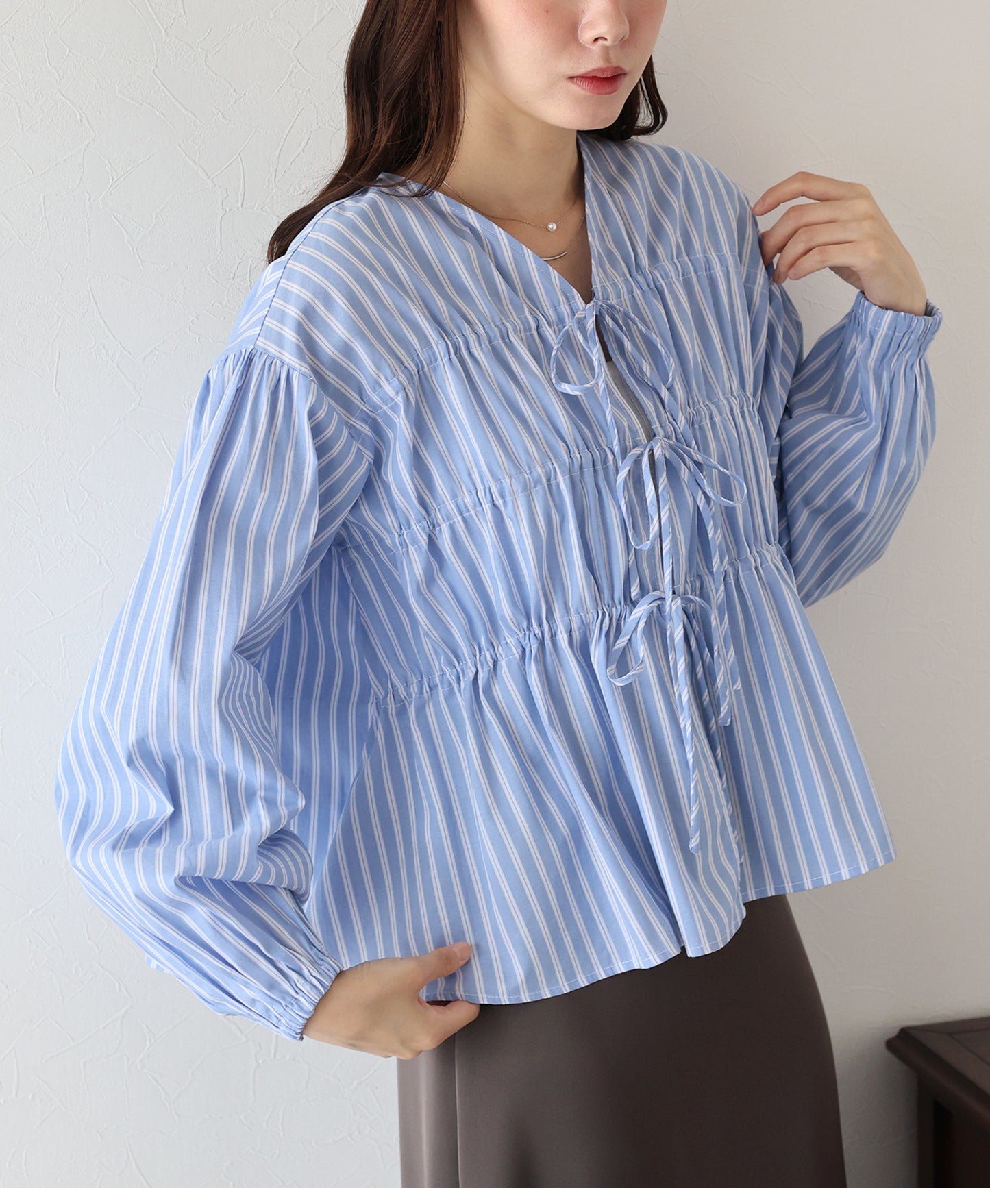 【TIME SALE】ストライプリボンブラウス【ネコポス】