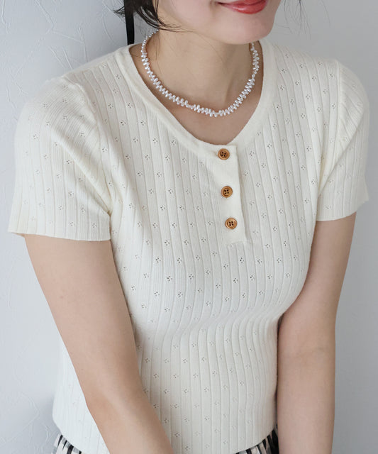 【SALE】フラワーアイレット半袖ニット【ネコポス】