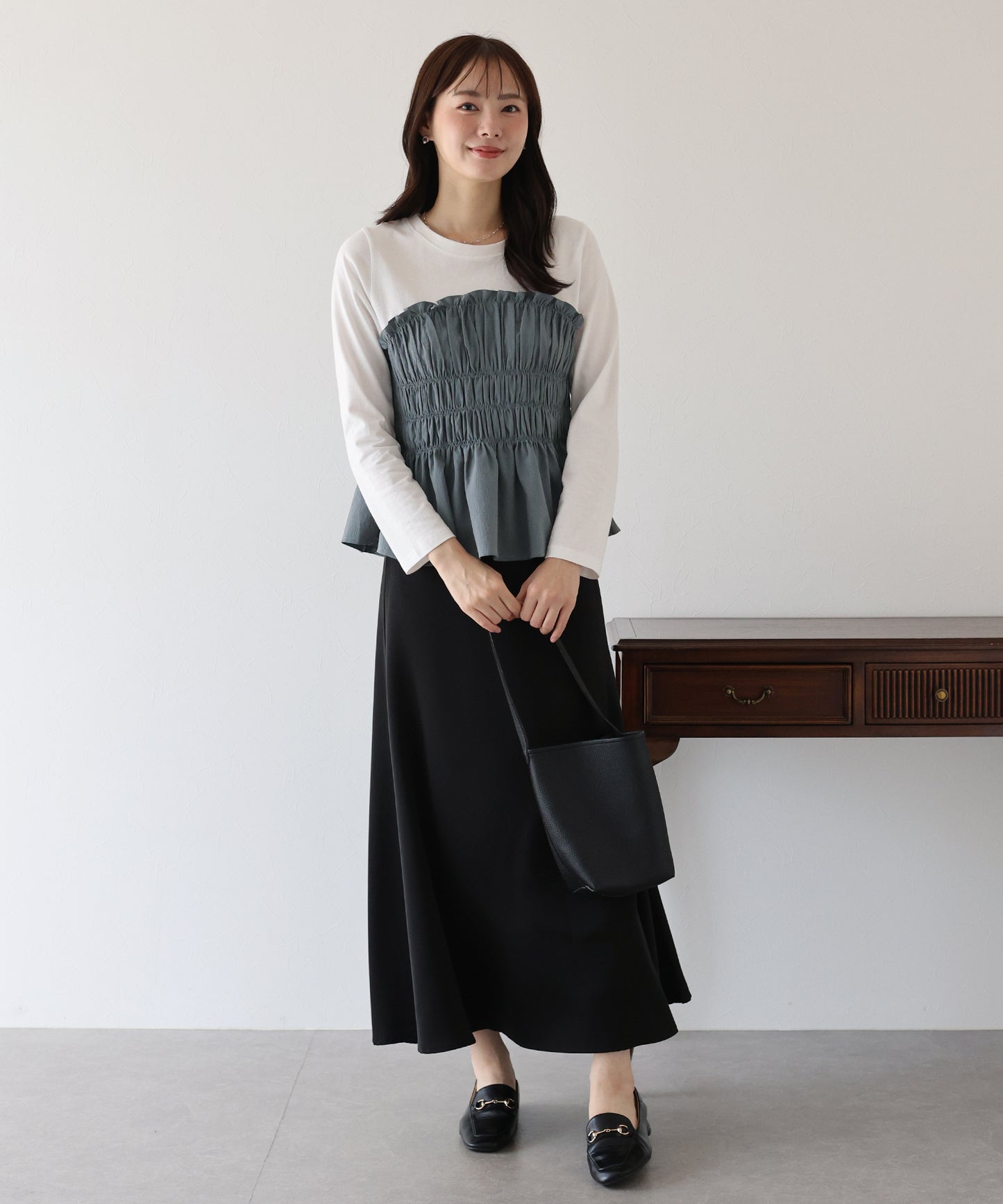 【TIME SALE】シャーリングビスチェドッキングカットソー【ネコポス】