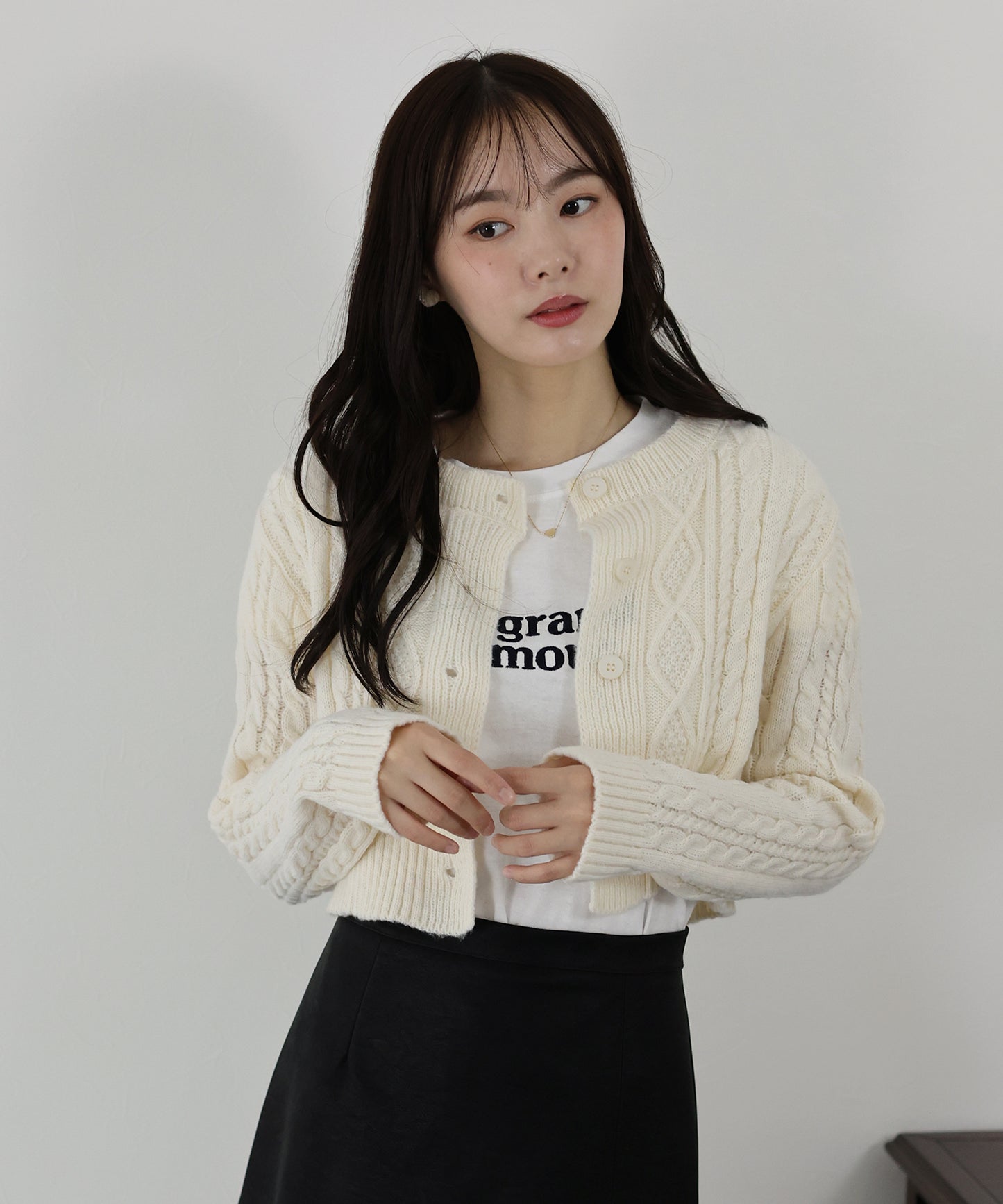 【SALE】クロップドケーブルカーディガン